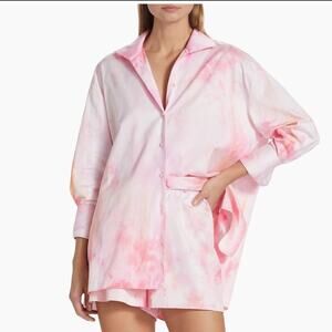 Alejandra Alonso Rojas Pink Tie-Dye Oversized Button Down Shirt Size 4